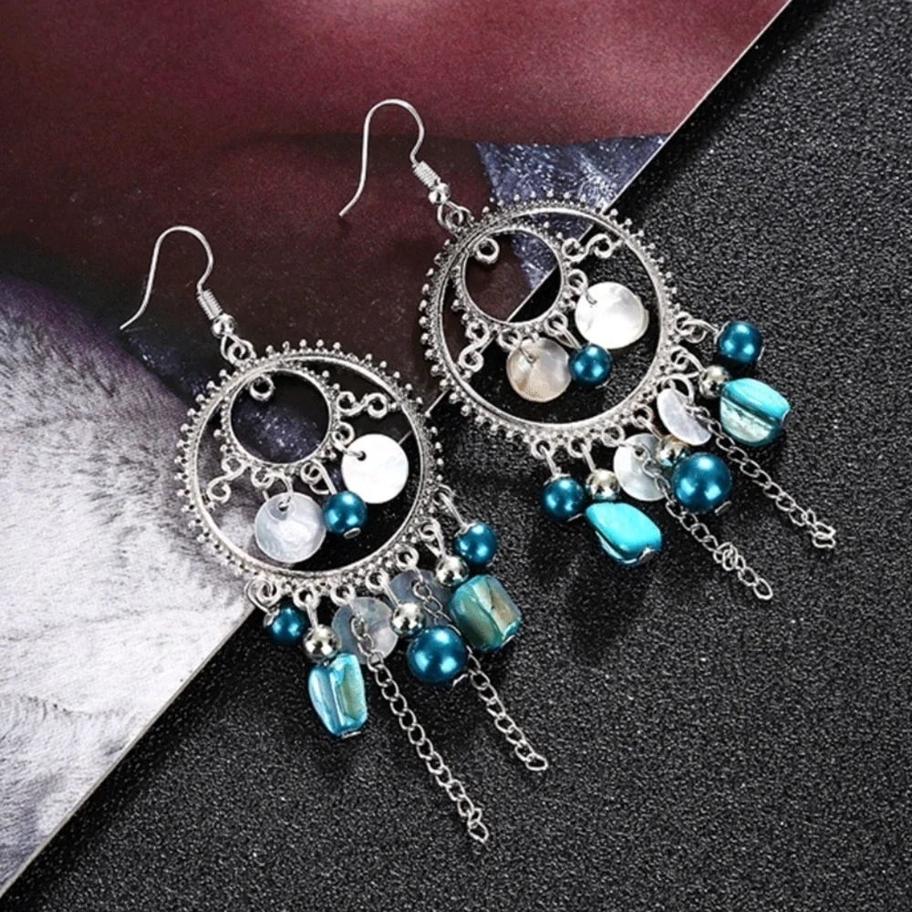 *OURANIA* Blue Round Bead Dangle Style Earrings